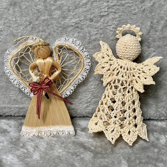 Vintage Handmade Angel Ornaments Lace, Yarn, Crochet Christmas Cottagecore - Picture 3 of 8